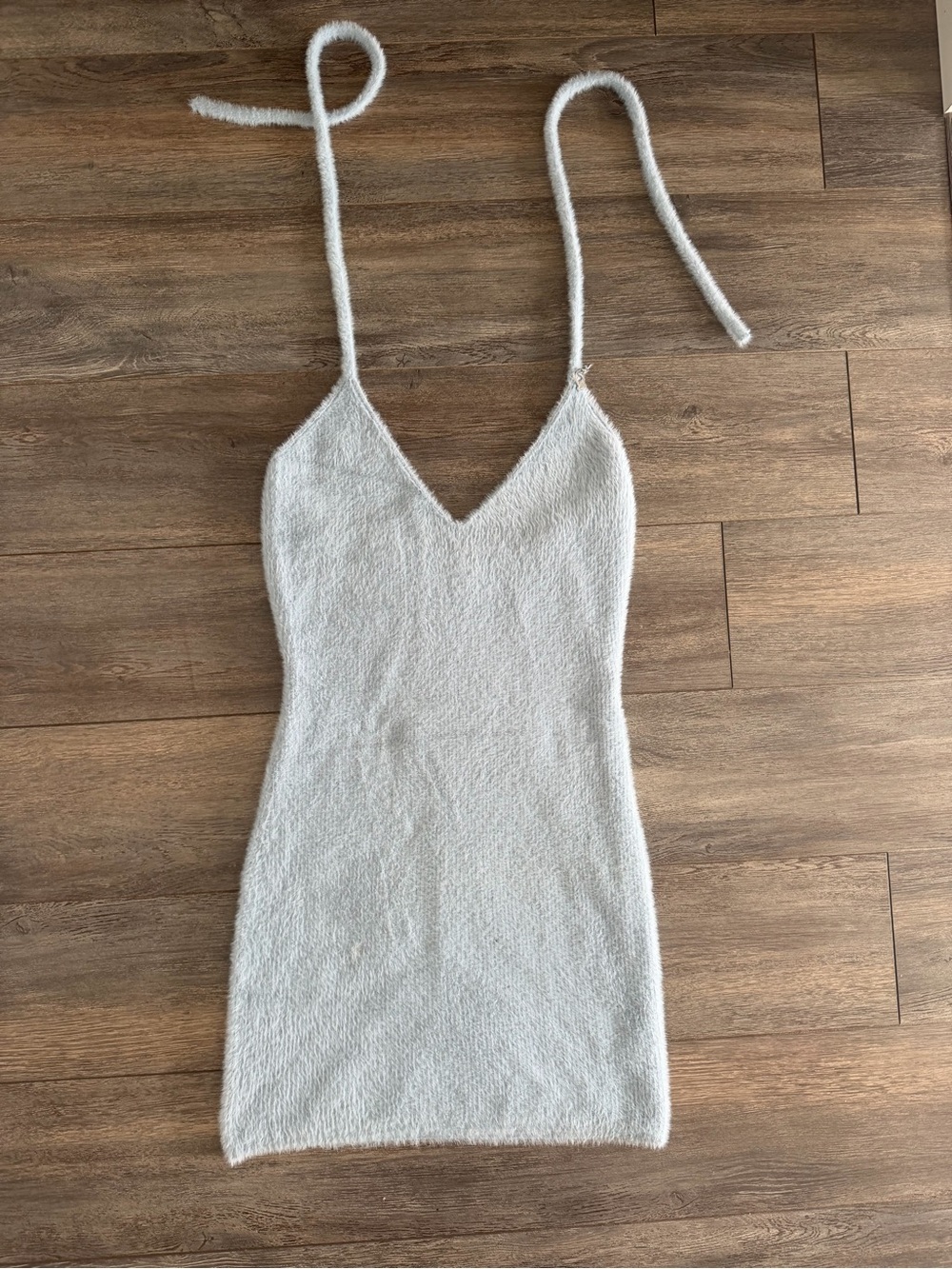 baby phat Fuzzy V-Neck Spaghetti Strap Mini Dress in Light blue